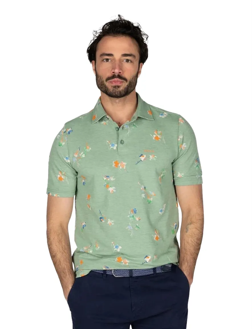 New Zealand poloshirt Russell groen geprint normale fit