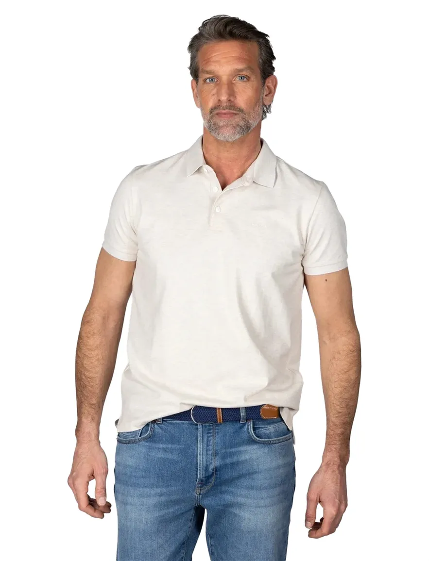 New Zealand poloshirt Colin beige gemeleerd normale fit