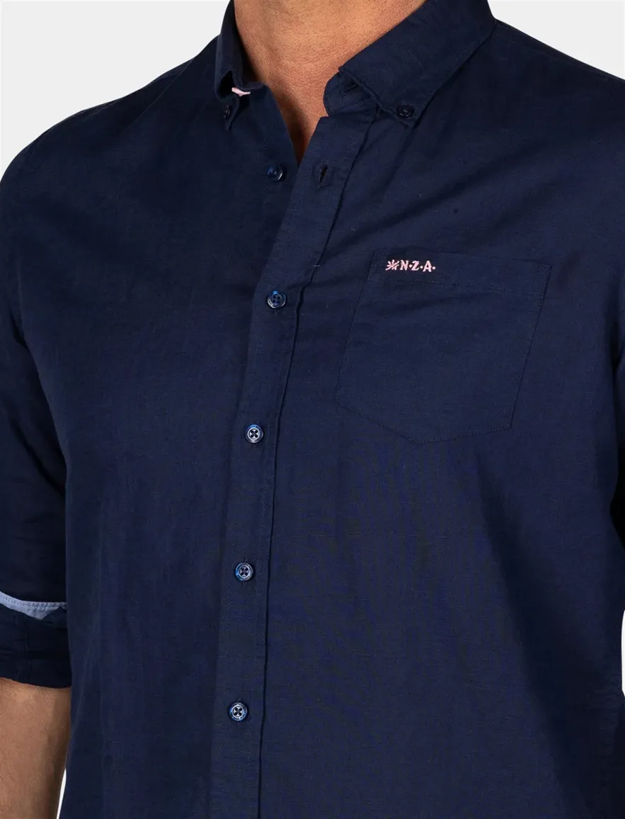 NZA overhemd korte mouw Clayton donkerblauw normale fit