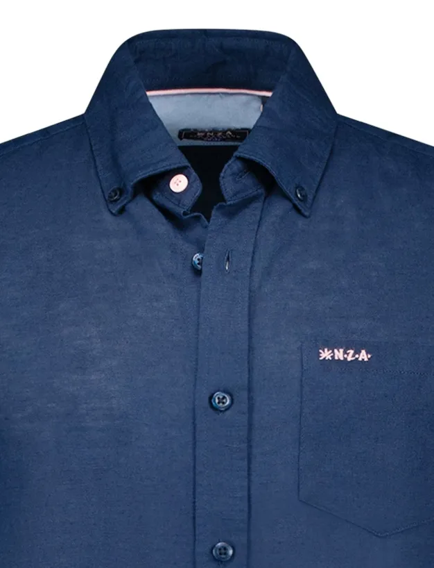 NZA overhemd korte mouw Clayton donkerblauw normale fit
