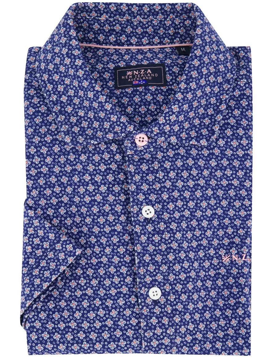 NZA overhemd blauw print katoen