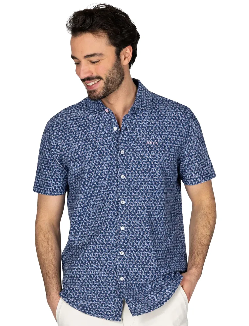 New Zealand overhemd blauw geprint katoen normale fit