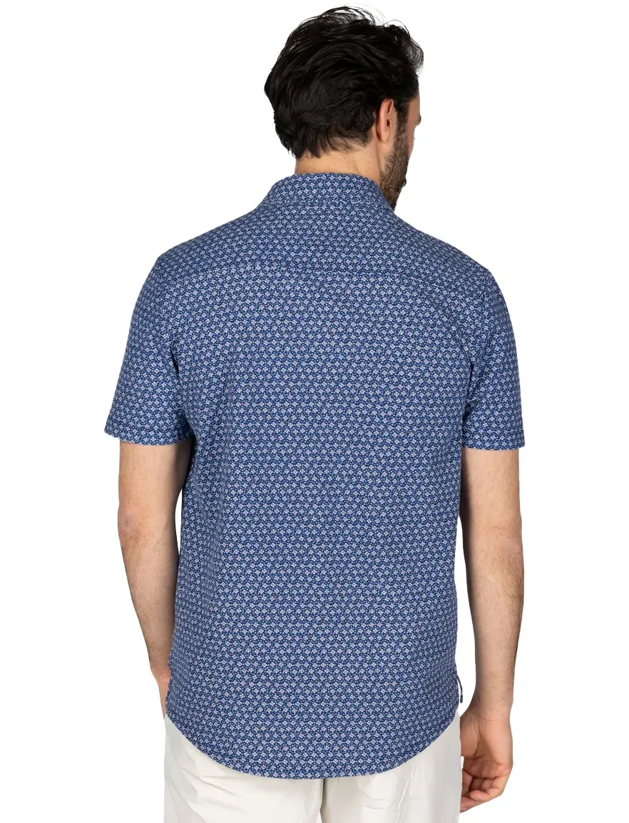 NZA overhemd blauw print katoen