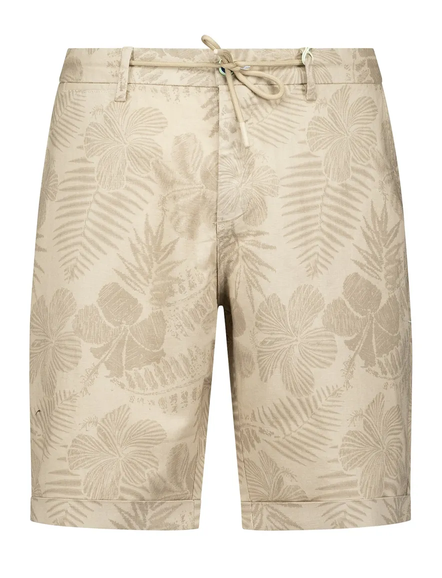New Zealand bermuda beige geprint katoen linnen