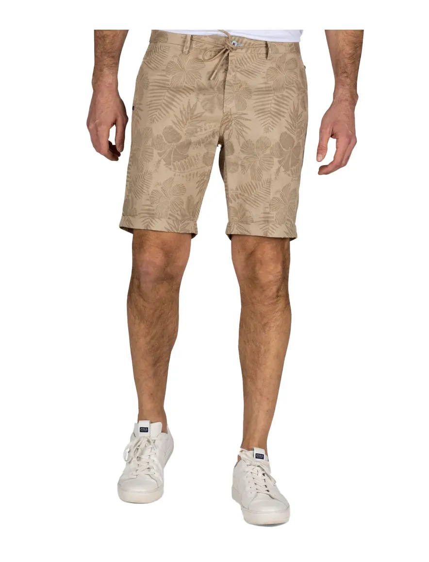 New Zealand bermuda beige geprint katoen linnen