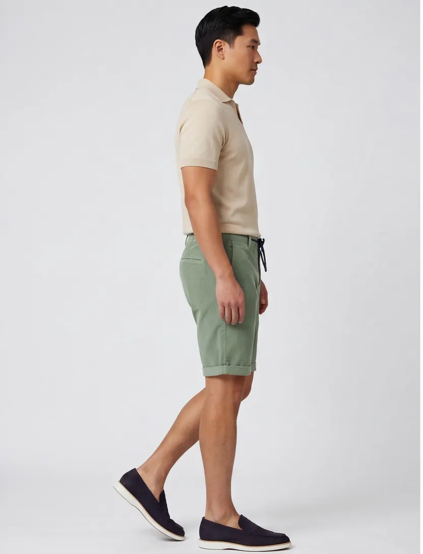 New Zealand katoenen korte broek groen normale fit ribstof