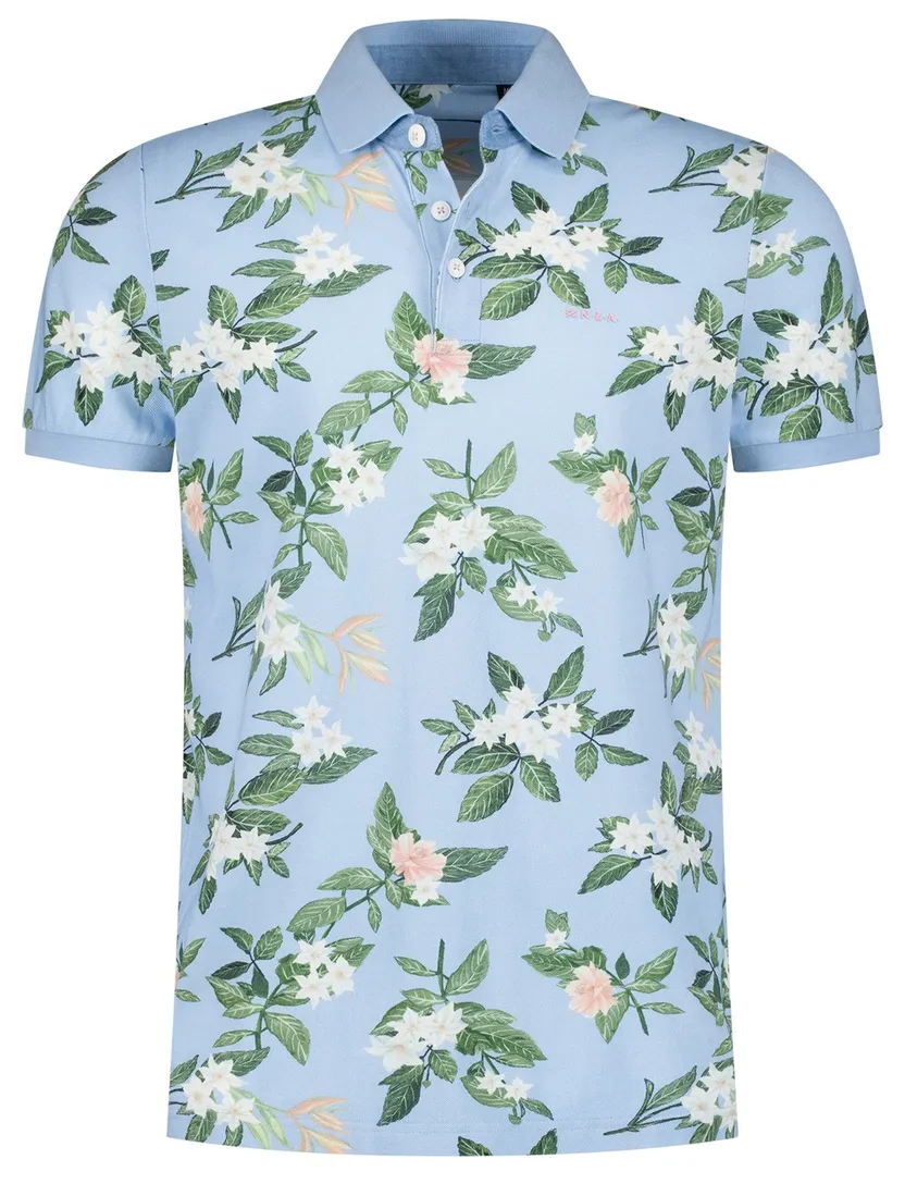 poloshirt New Zealand Ismael lichtblauw geprint