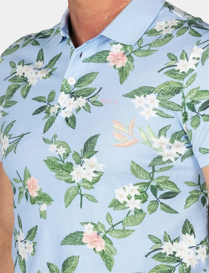 poloshirt New Zealand Ismael lichtblauw geprint