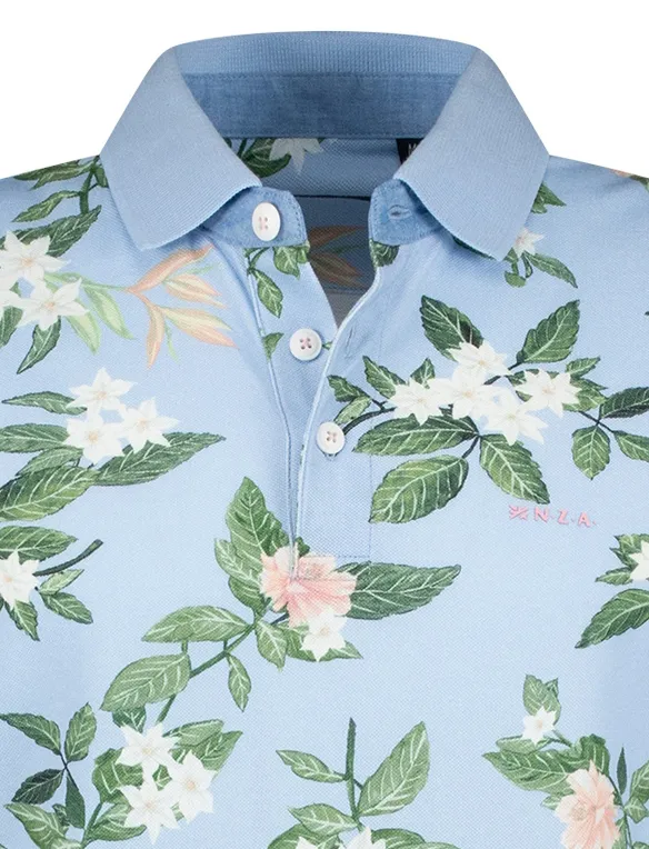 poloshirt New Zealand Ismael lichtblauw geprint