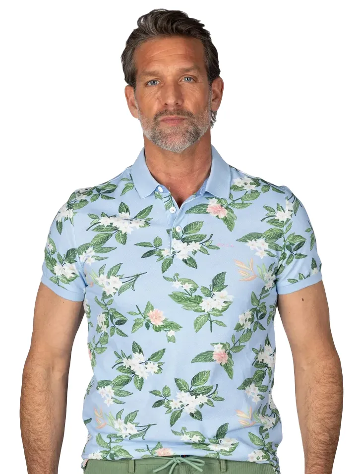 poloshirt New Zealand Ismael lichtblauw geprint