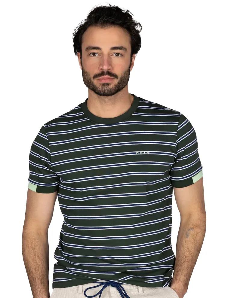 New Zealand t-shirt groen gestreept normale fit