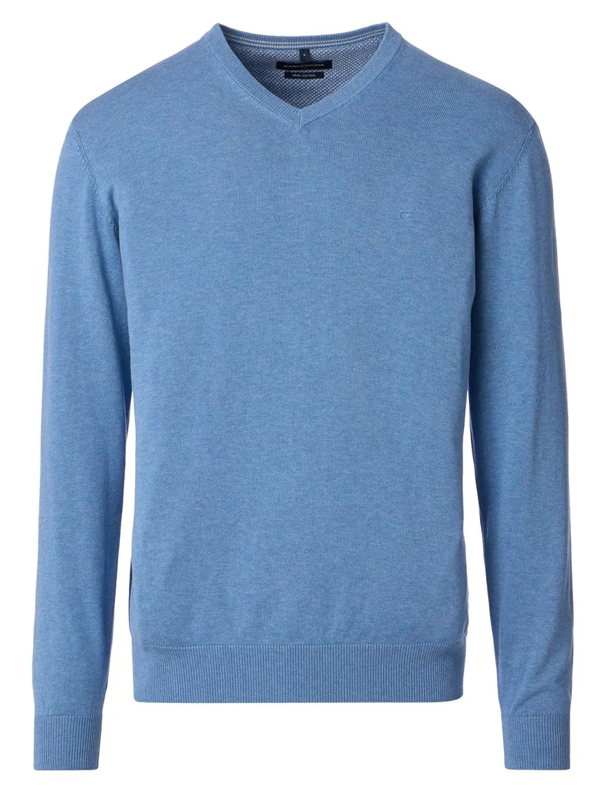 Casa Moda trui v-hals effen blauw wijde fit