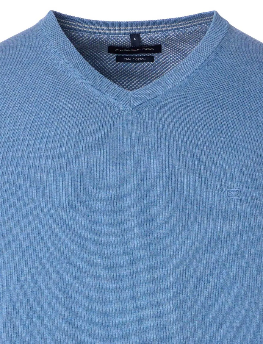 Casa Moda trui v-hals effen blauw wijde fit