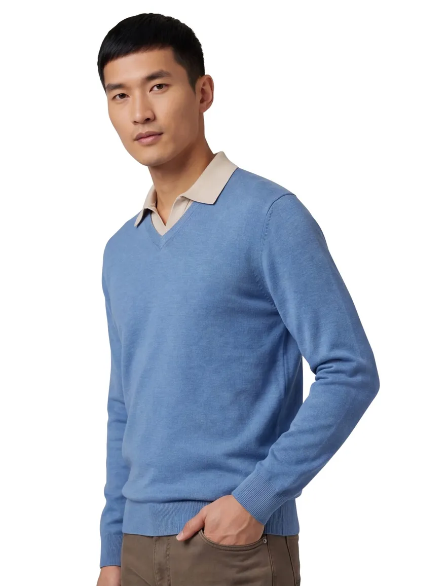 Casa Moda trui v-hals effen blauw wijde fit