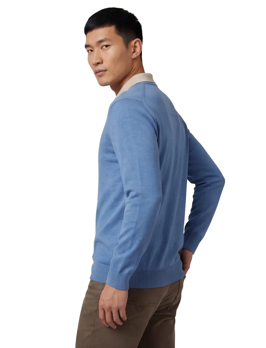 Casa Moda trui v-hals effen blauw wijde fit