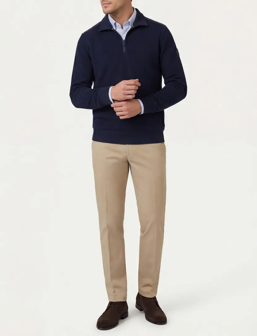 Casa Moda half zip trui donkerblauw effen katoen