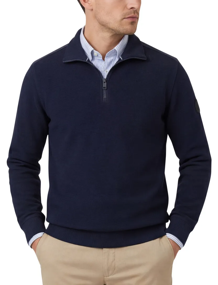 Casa Moda half zip trui donkerblauw effen katoen