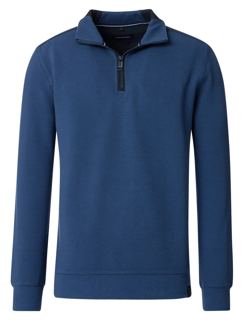 Casa Moda half zip trui blauw katoen wijde fit