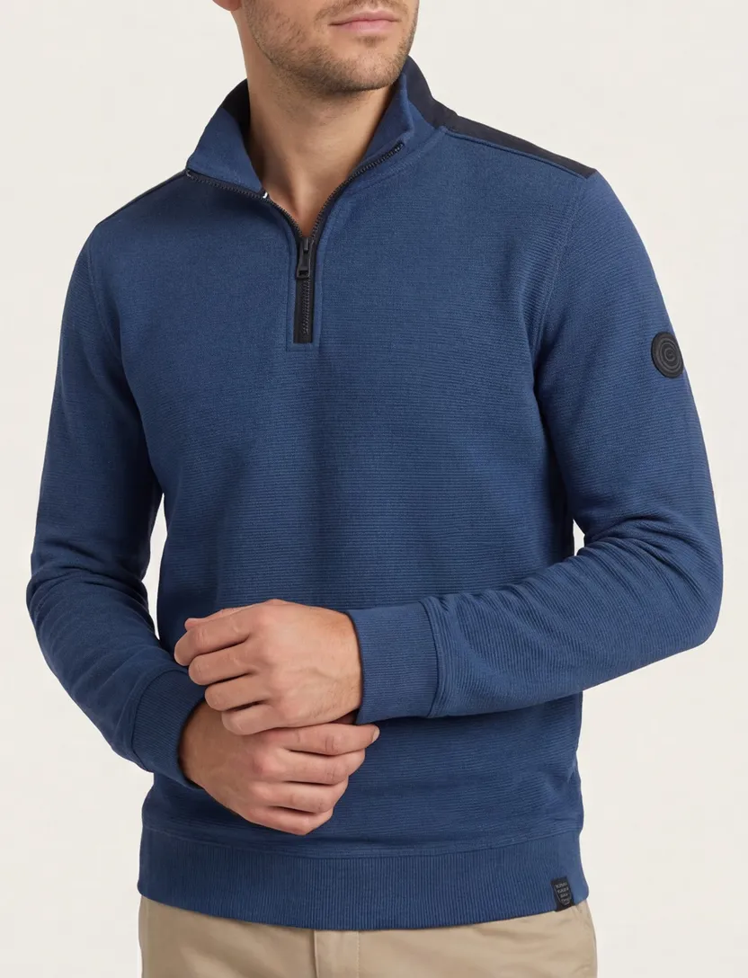 Casa Moda half zip trui blauw katoen wijde fit