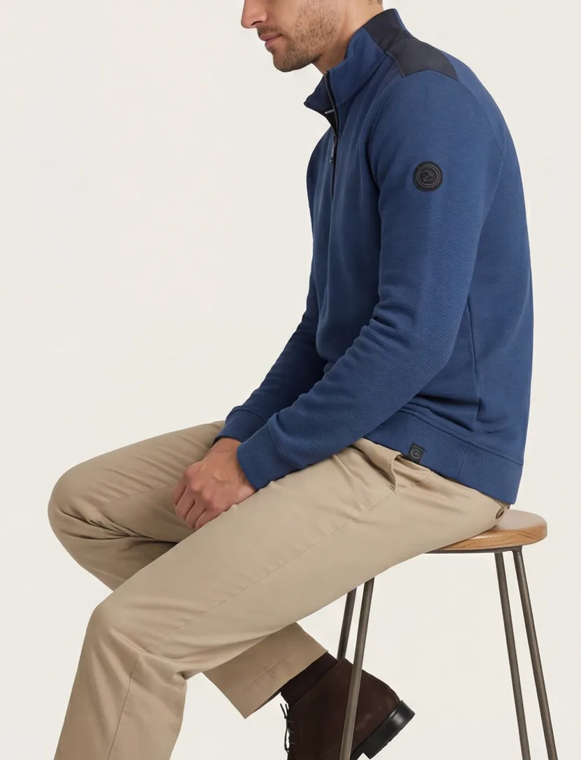 Casa Moda half zip trui blauw katoen wijde fit
