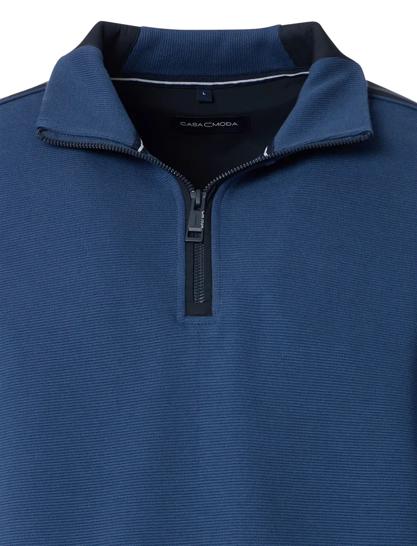 Casa Moda half zip trui blauw katoen wijde fit