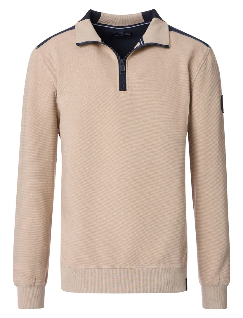Casa Moda trui half zip creme effen katoen wijde fit