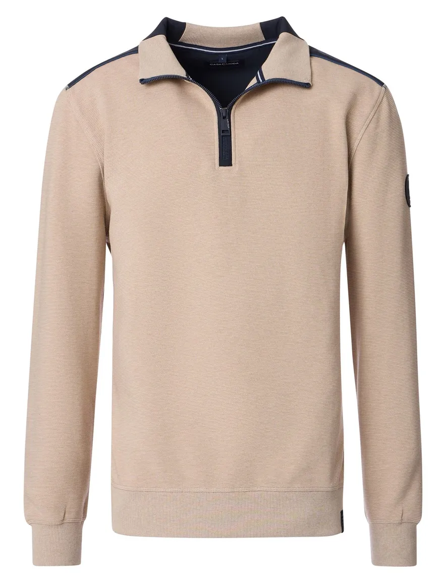 Casa Moda trui half zip creme effen katoen wijde fit