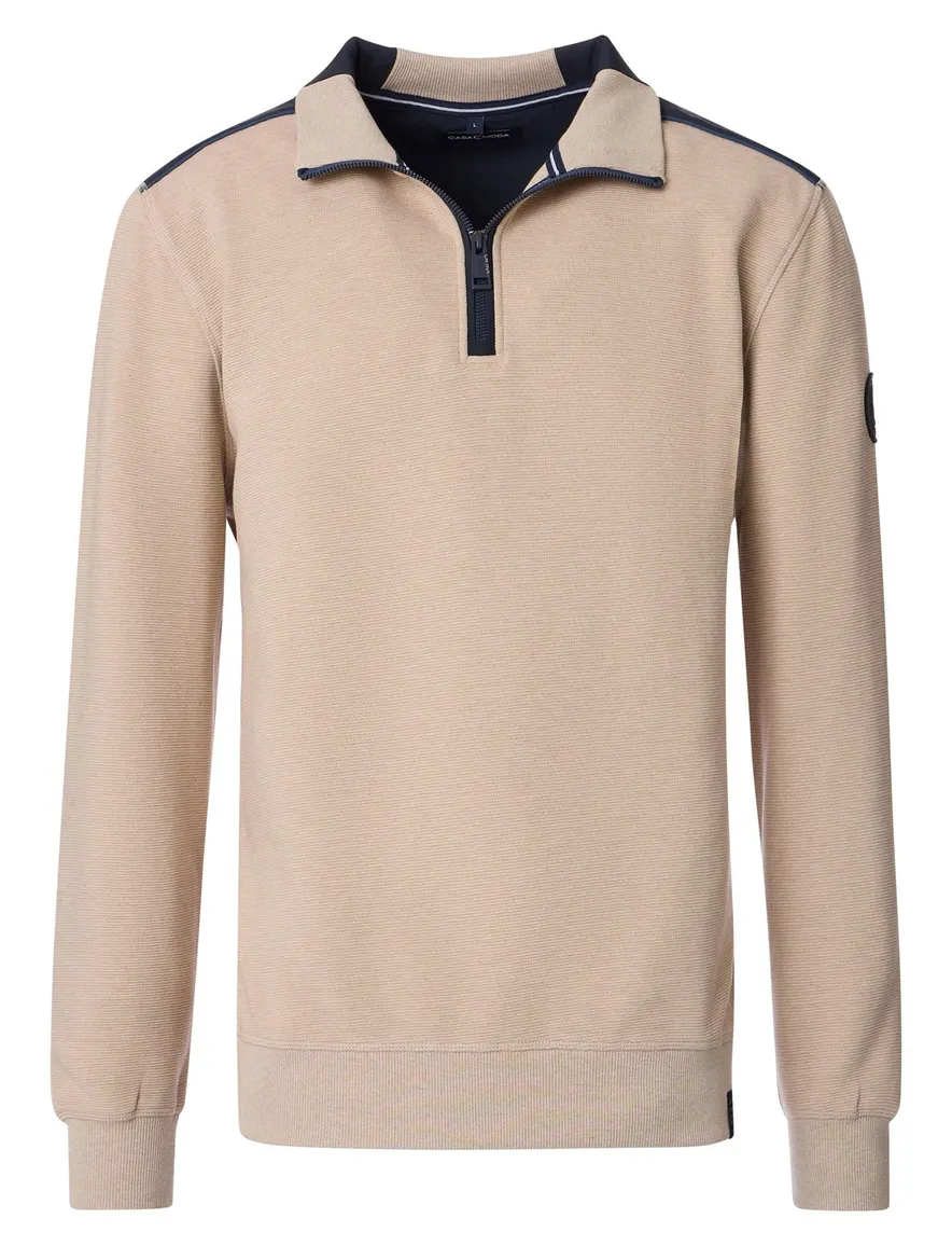 Casa Moda trui half zip creme effen katoen wijde fit