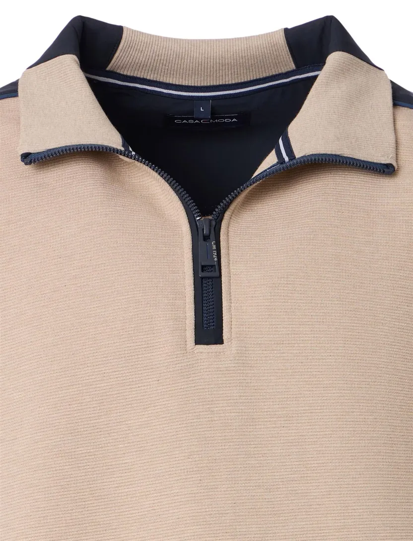 Casa Moda trui half zip creme effen katoen wijde fit