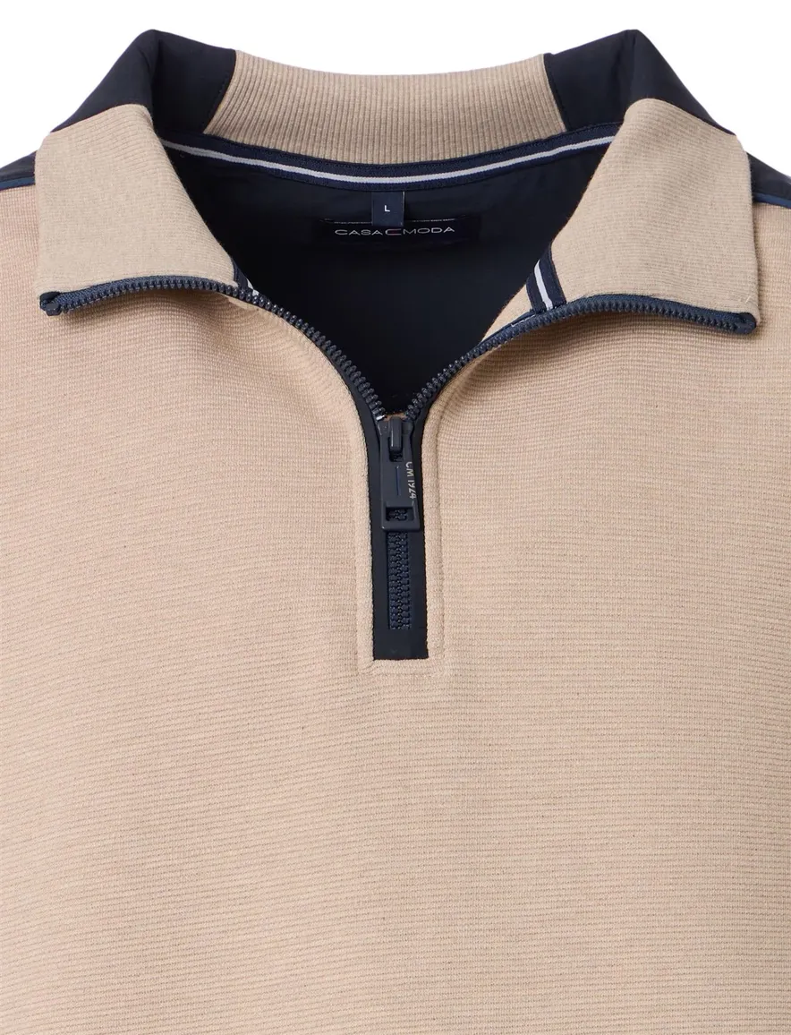 Casa Moda trui half zip creme effen katoen wijde fit