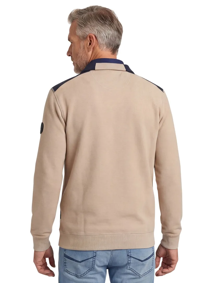 Casa Moda trui half zip creme effen katoen wijde fit