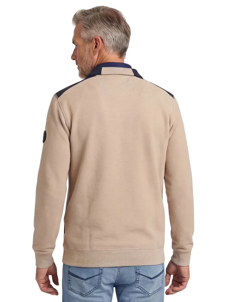 Casa Moda trui half zip creme effen katoen wijde fit