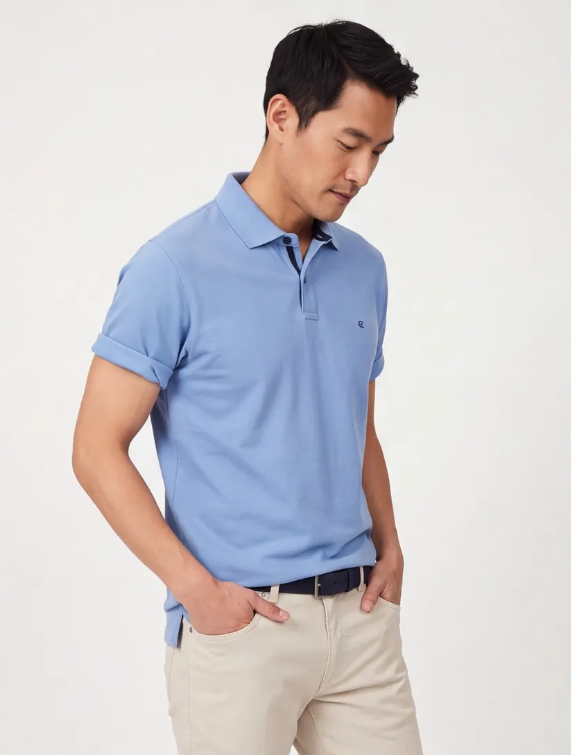 Casa Moda polo blauw katoen effen wijde fit