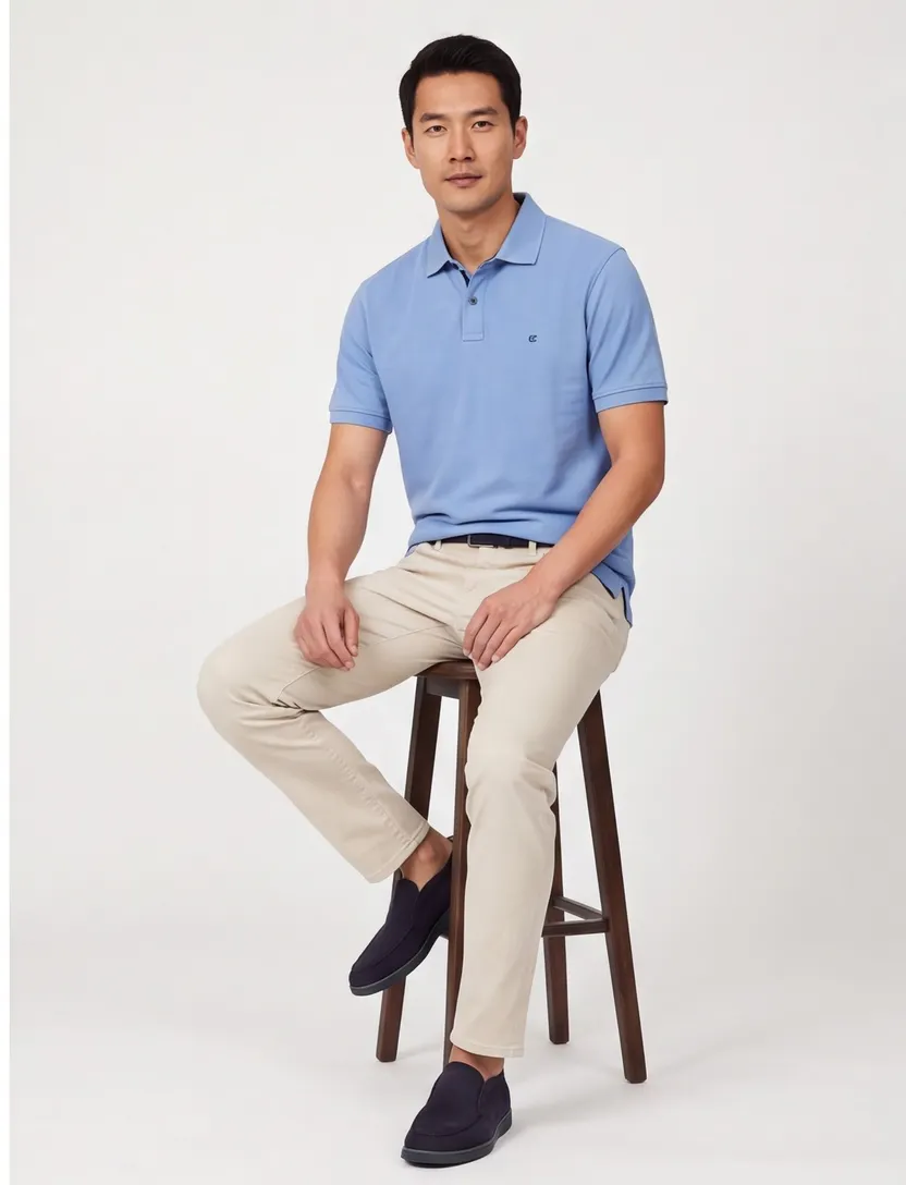 Casa Moda polo blauw katoen effen wijde fit