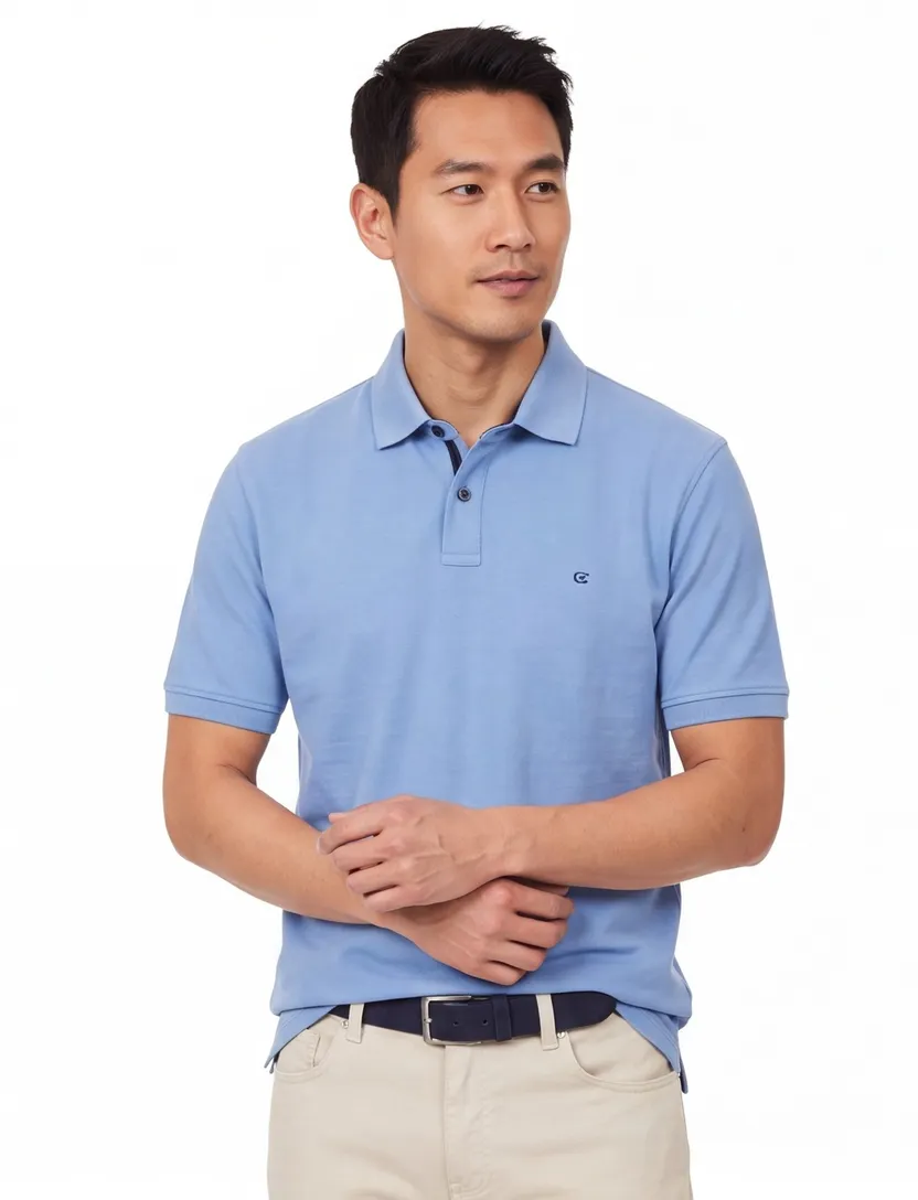 Casa Moda polo blauw katoen effen wijde fit