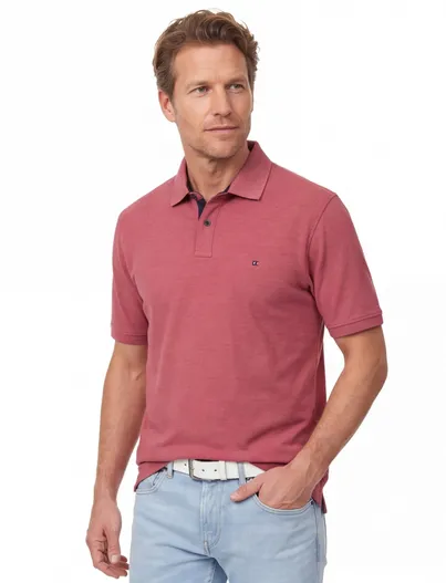 Casa Moda Casa Moda katoenen polo roze gemeleerd wijde fit