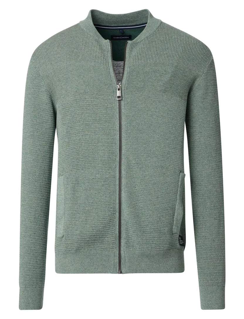 Casa Moda vest effen groen gebreid wijde fit katoen