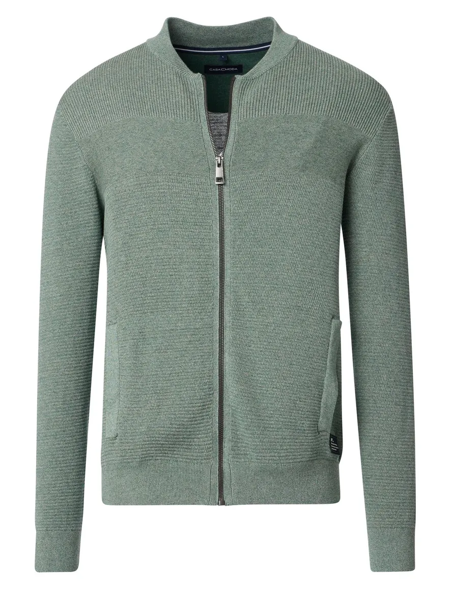 Casa Moda vest effen groen gebreid wijde fit katoen