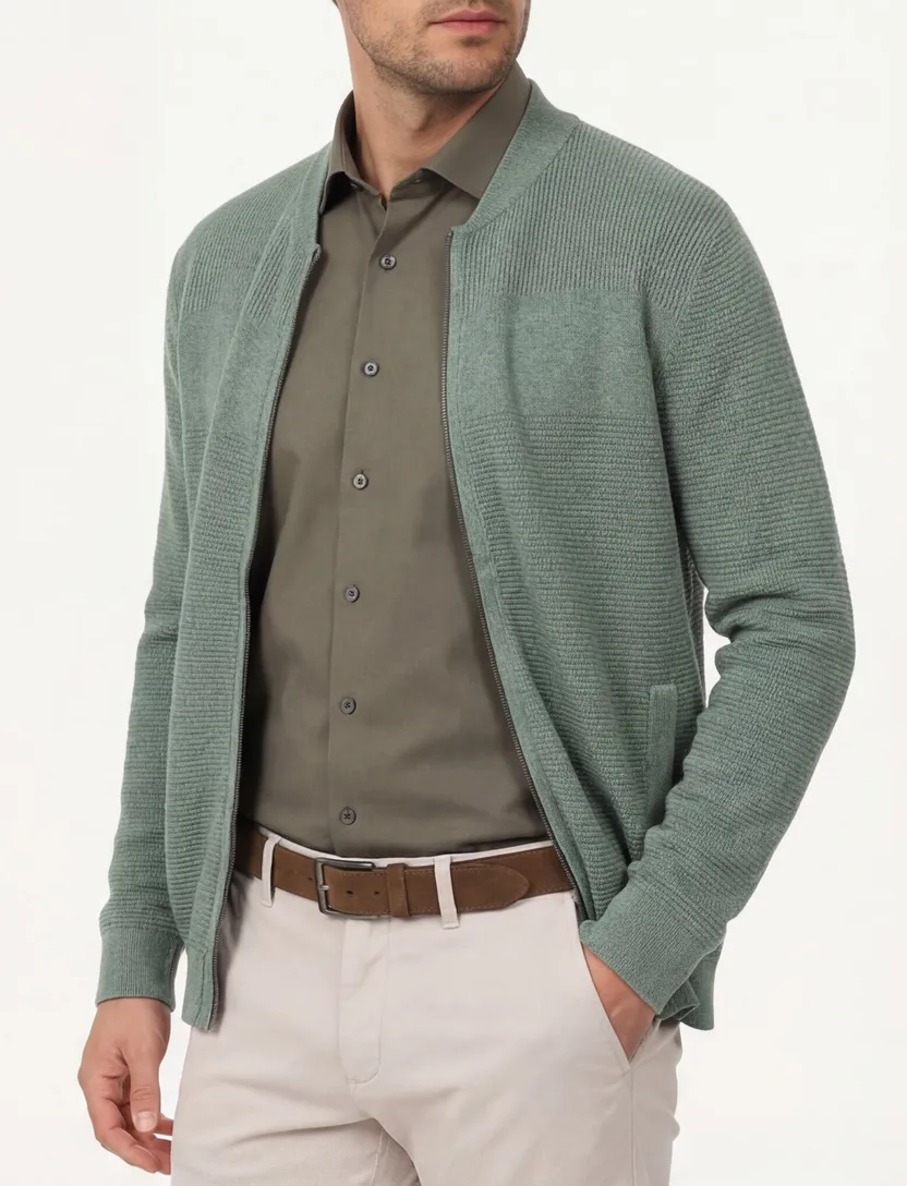 Casa Moda vest effen groen gebreid wijde fit katoen