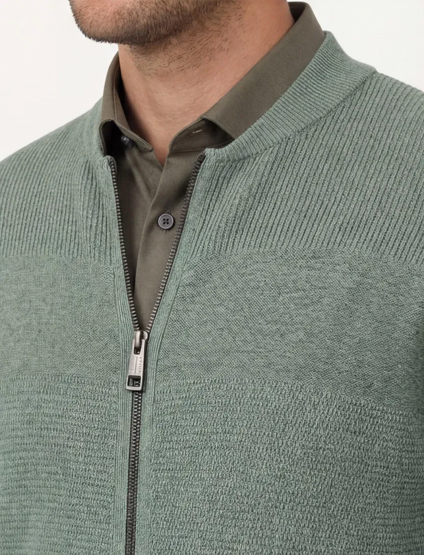 Casa Moda vest effen groen gebreid wijde fit katoen