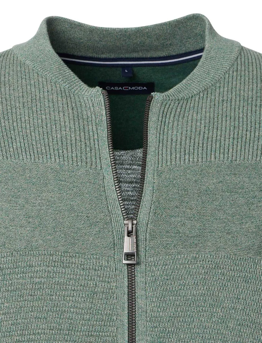Casa Moda vest effen groen gebreid wijde fit katoen