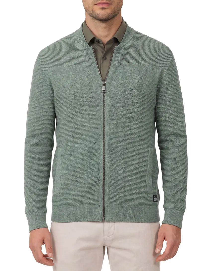 Casa Moda vest effen groen gebreid wijde fit katoen