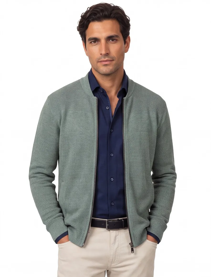 Casa Moda vest effen groen gebreid wijde fit katoen