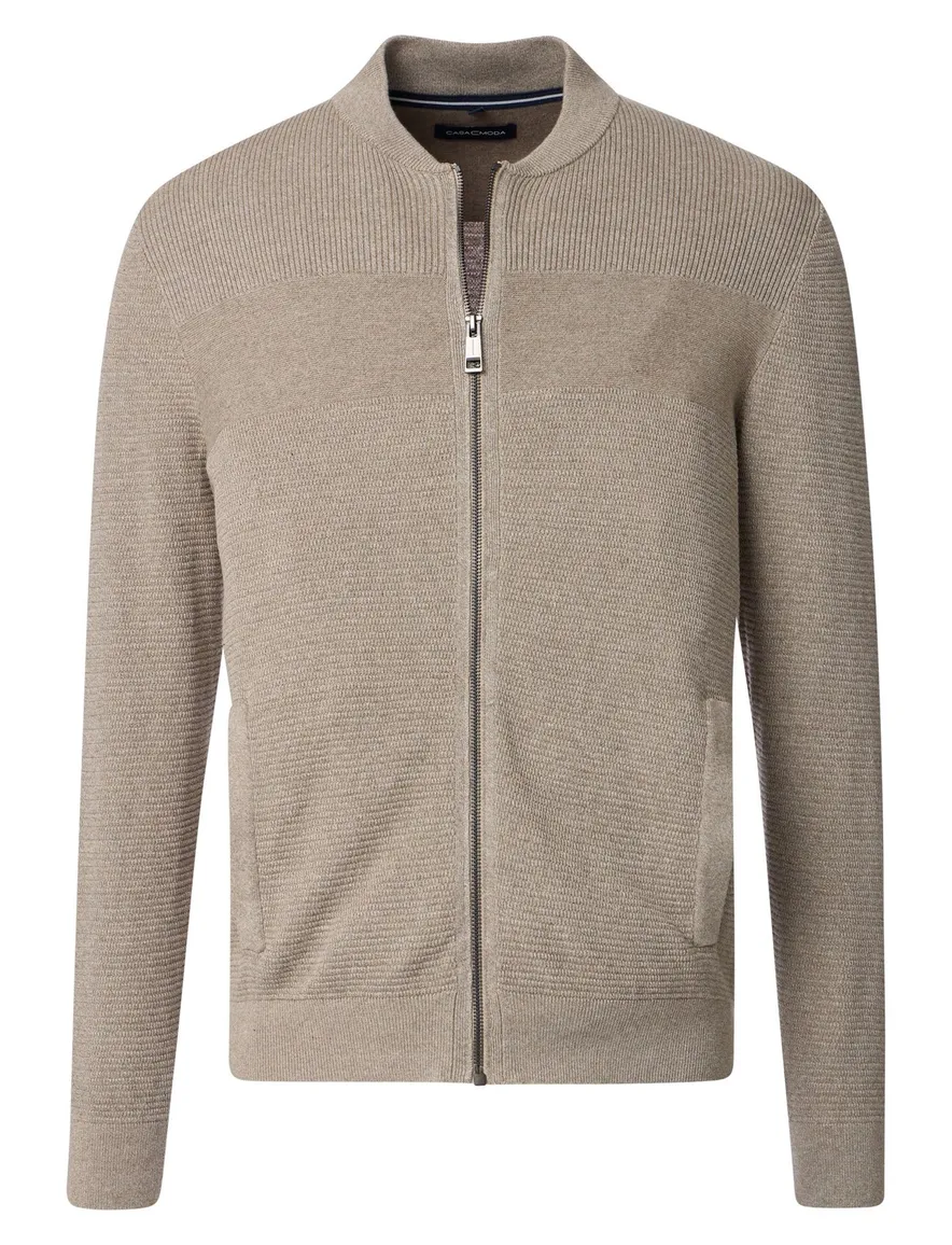 Casa Moda vest gemêleerd beige katoen wijde fit