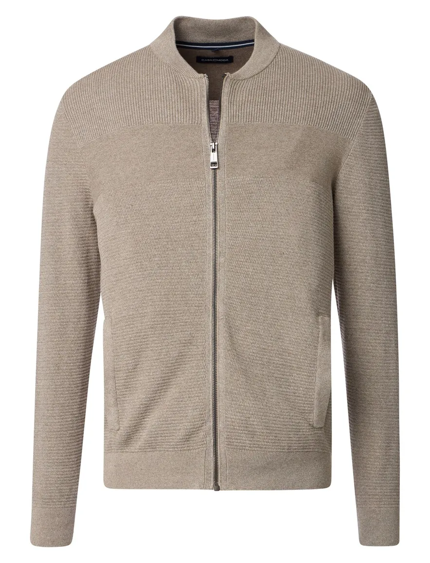 Casa Moda vest gemêleerd beige katoen wijde fit
