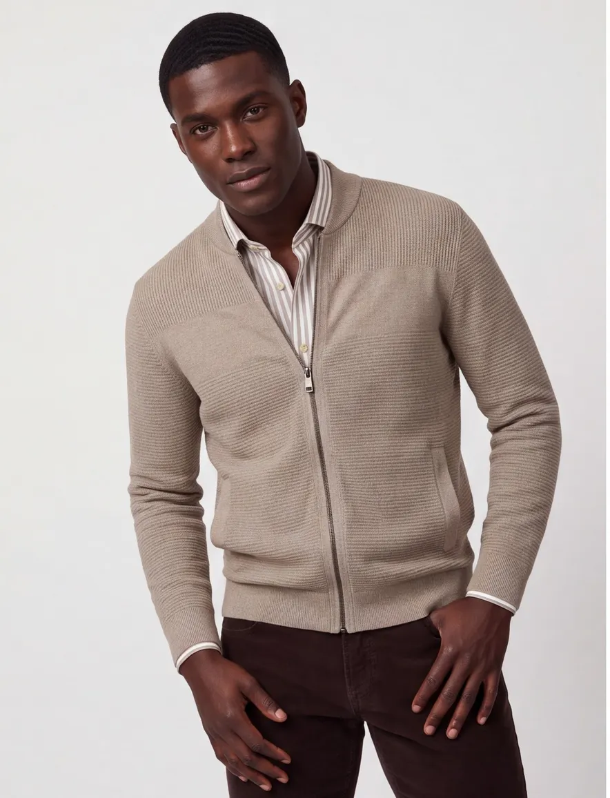 Casa Moda vest gemêleerd beige katoen wijde fit