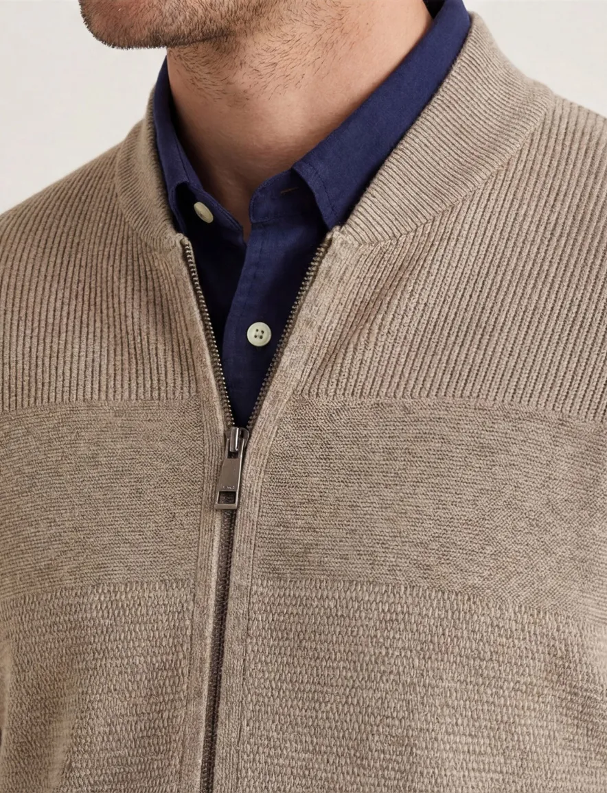 Casa Moda vest gemêleerd beige katoen wijde fit