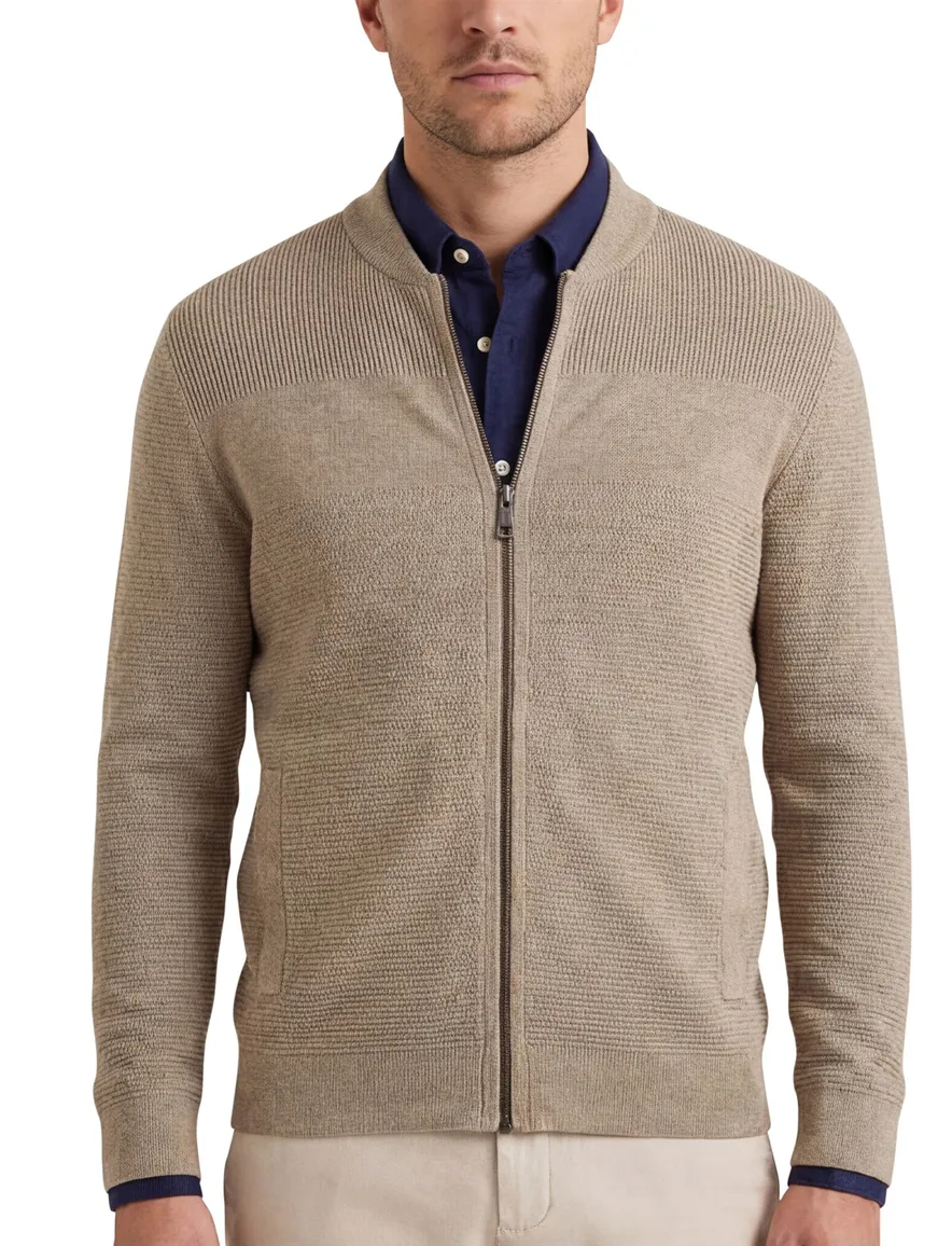 Casa Moda vest gemêleerd beige katoen wijde fit