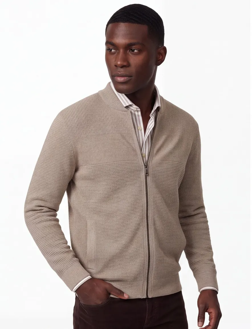 Casa Moda vest gemêleerd beige katoen wijde fit