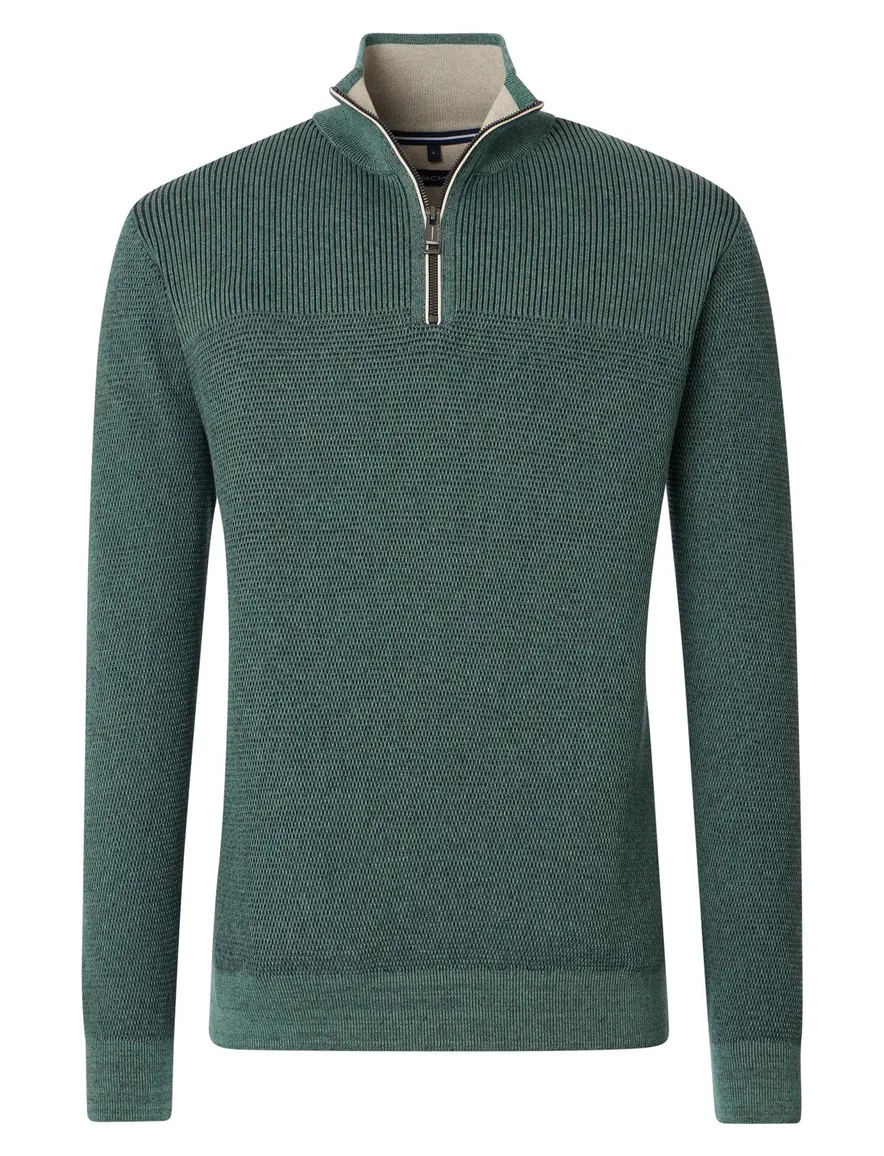 Casa Moda half zip effen trui groen katoen wijde fit